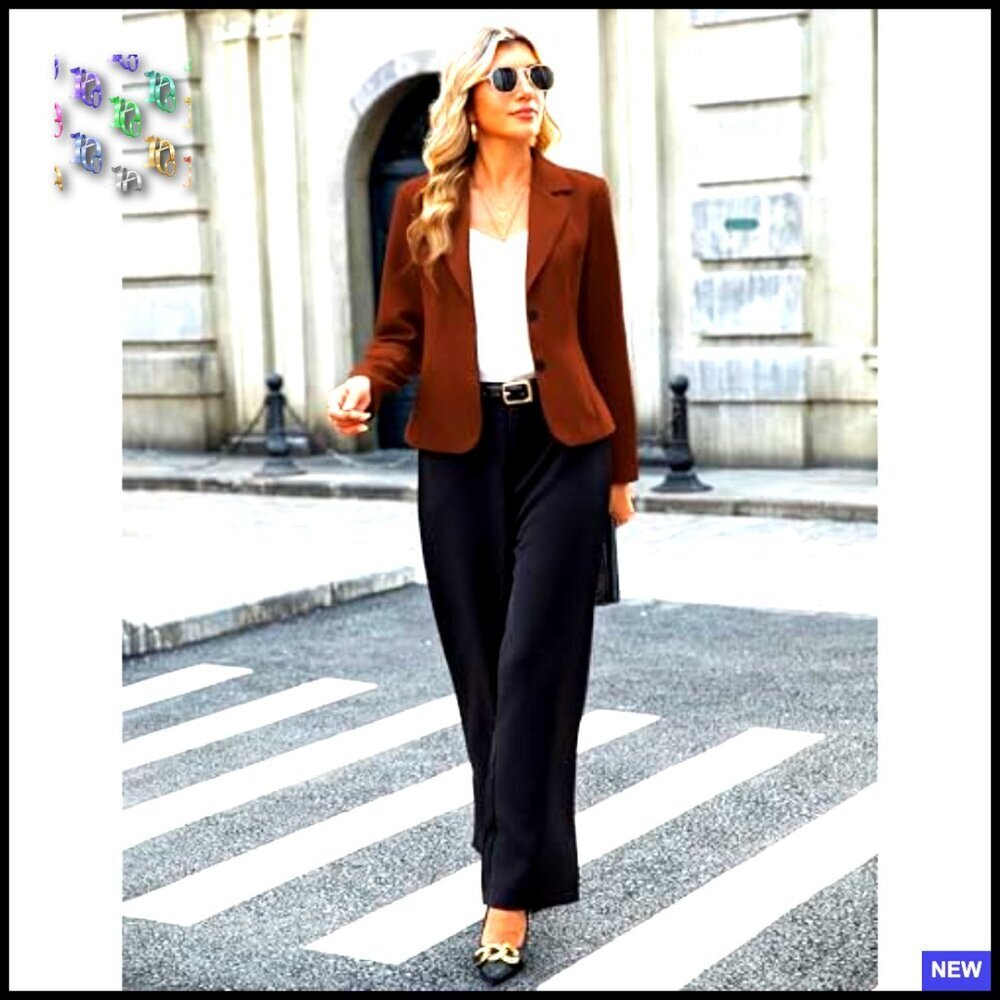 Cropped Blazer Lapel Collar Long Sleeve Work Office Suit Jacket Fully Lined - Picture 2 of 7